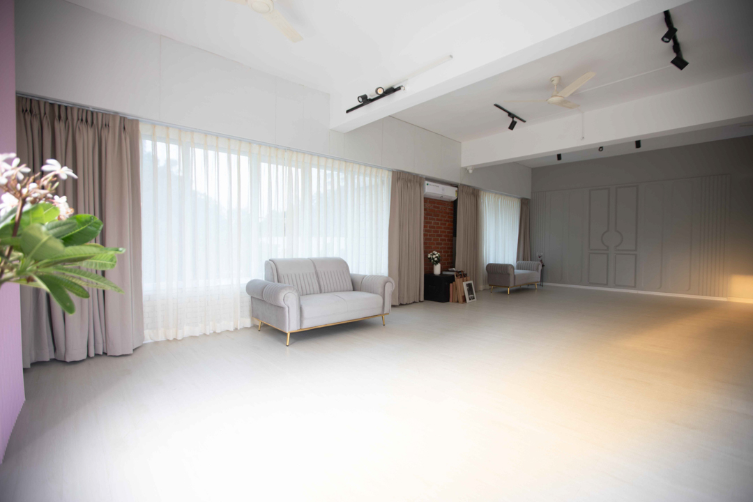 Wide view of Studio 41 with seating and natural light